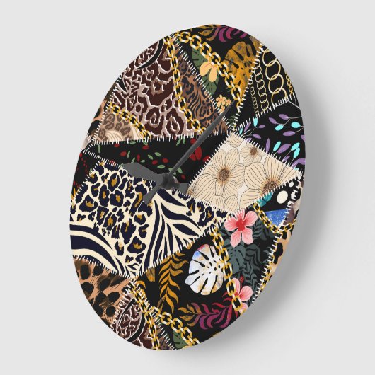 Grande Horloge Ronde Patchwork Leopard : Ethnic Lining Design. (Angle)