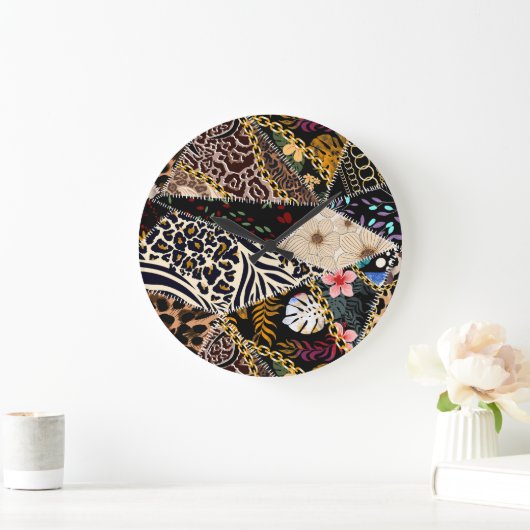 Grande Horloge Ronde Patchwork Leopard : Ethnic Lining Design. (Maison)