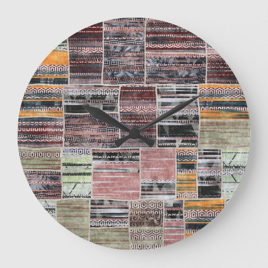 Grande Horloge Ronde Patchwork Quilt Collage Impression transparente. (Recto)