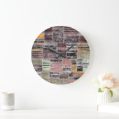 Grande Horloge Ronde Patchwork Quilt Collage Impression transparente. (Maison)