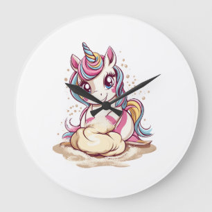 Grande Horloge Ronde Pâte à modeler licorne (1)