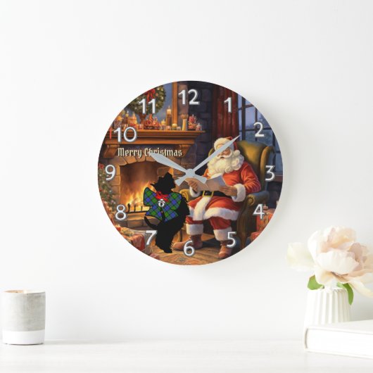 Grande Horloge Ronde Paterson Scottie Chien/Père Noël Noël personnalisé (Maison)