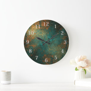 Grande Horloge Ronde Patine en cuivre en détresse Ephemera vintage 