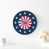 Grande Horloge Ronde Patriotic Red White Blue Stars Stripes Rosette (Maison)