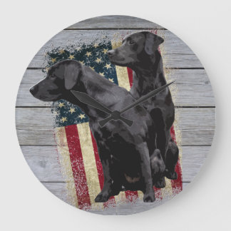 Grande Horloge Ronde Patriotique Labrador Retriever, drapeau américain 