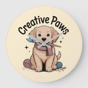 Grande Horloge Ronde Patte Créative Peinture de Chien Tricot Passionnée