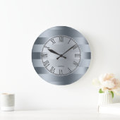 Grande Horloge Ronde Patteries de Blue Gray Stripes (Maison)