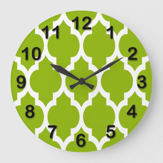 Grande Horloge Ronde Pattern Apple Green White Moroccan Quatrefoil (Recto)