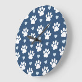 Grande Horloge Ronde Pattern of paws, Dog paws, White paws, Blue Hearts (Angle)