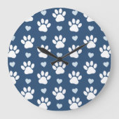 Grande Horloge Ronde Pattern of paws, Dog paws, White paws, Blue Hearts (Recto)