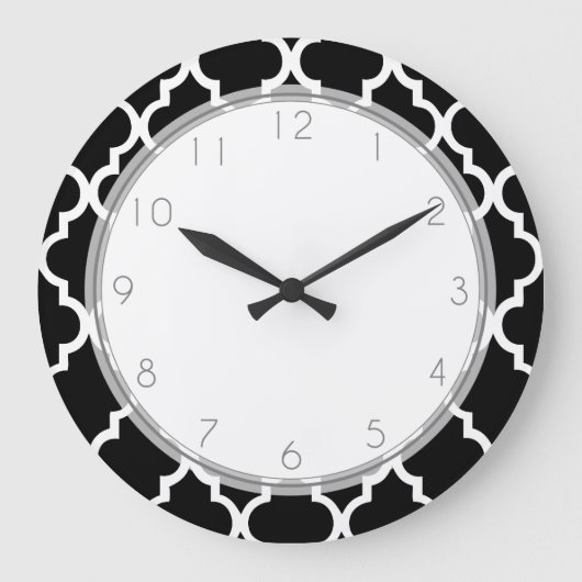 Grande Horloge Ronde Patters de Black and White Quatrefoil (Recto)