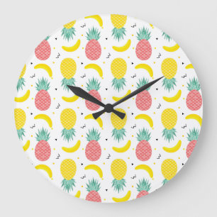 Grande Horloge Ronde Patters de Colorful Tropical Fruit