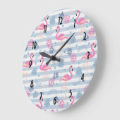Grande Horloge Ronde Patters de Whimsical Flamingo et Pineapple (Angle)