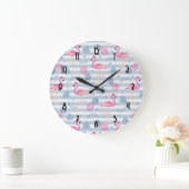 Grande Horloge Ronde Patters de Whimsical Flamingo et Pineapple (Maison)
