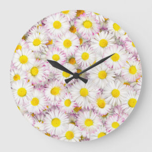 Grande Horloge Ronde Patters Pink Purple Daisy Flower