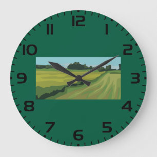 Grande Horloge Ronde Paysage Campagnard Vert