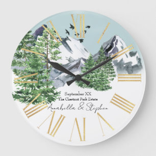 Grande Horloge Ronde Paysage de montagne de neige avec des arbres de la