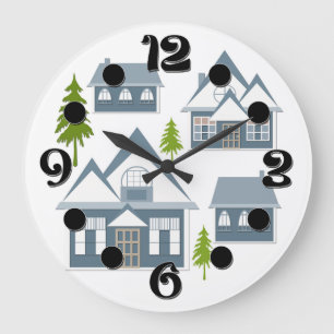 Grande Horloge Ronde Paysage de Noël joyeux en hiver sans couture maiso