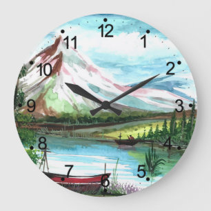 Grande Horloge Ronde Paysage de printemps tiré à la main - 24531