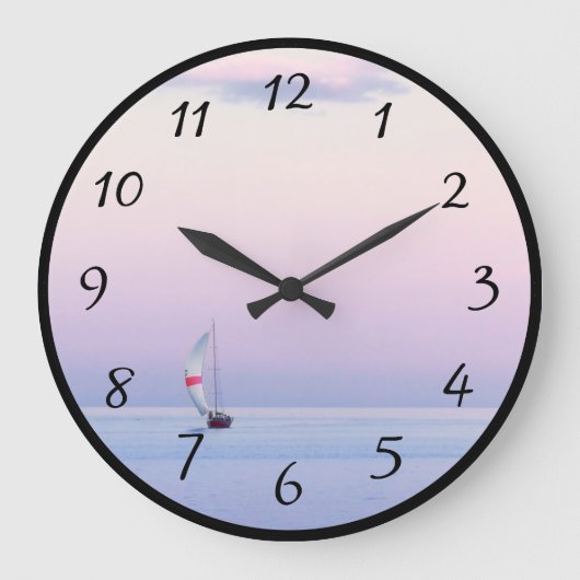 Grande Horloge Ronde Paysage marin pastel avec un voilier (Recto)