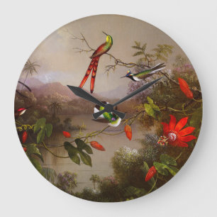 Grande Horloge Ronde Paysage tropical avec dix colibris