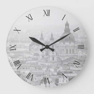 Grande Horloge Ronde Paysage urbain de Budapest en noir et blanc