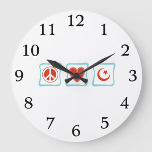 Grande Horloge Ronde Peace Love Islam Carrés