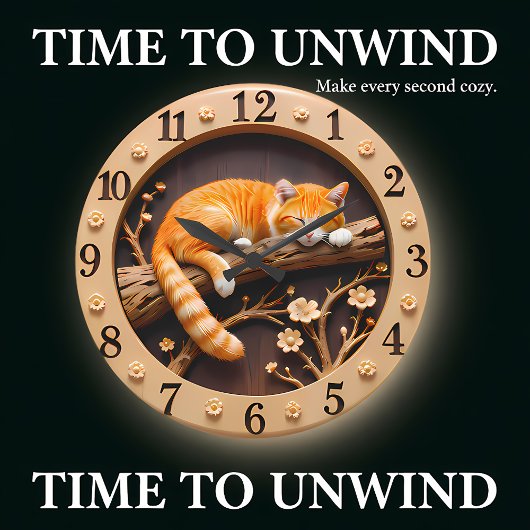 Grande Horloge Ronde Peaceful Sleeping Orange Tabby Cat