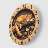 Grande Horloge Ronde Peaceful Sleeping Orange Tabby Cat (Angle)