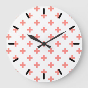 Grande Horloge Ronde Peach polka croise sur blanc