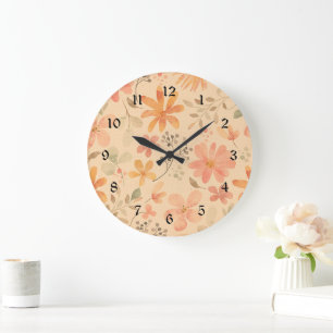 Grande Horloge Ronde Peachy—motif floral rose doré