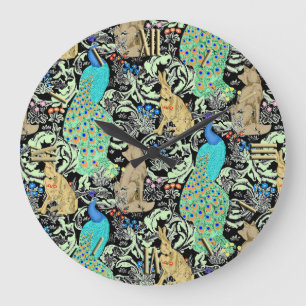 Grande Horloge Ronde Peacock Art Nouveau Impression, Turquoise & Neutra
