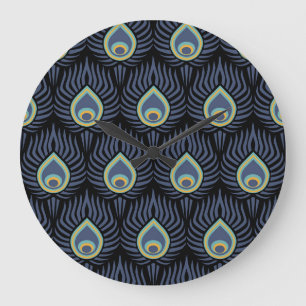 Grande Horloge Ronde Peacock Feather : Motif élégant.