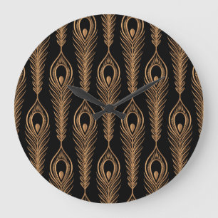 Grande Horloge Ronde Peacock Feathers, Luxury Oriental Motif.