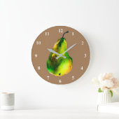 Grande Horloge Ronde Pear aquarelle fruit vert (Maison)