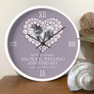 Grande Horloge Ronde Pearl photo coeur 30e anniversaire mariage sur mes