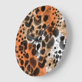 Grande Horloge Ronde Peau animale : motif léopard créatif. (Angle)