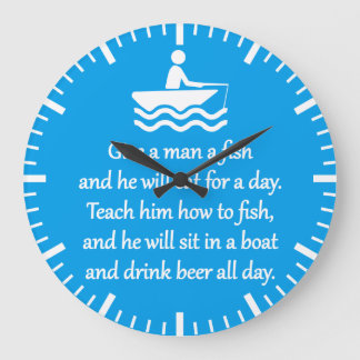 Grande Horloge Ronde Pêche et bière - Sarcastique Zen Phrase