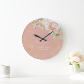 Grande Horloge Ronde Pêche romantique et fleurs blanches Mariage Keepsa (Maison)