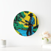 Grande Horloge Ronde Pêcheur sur Riverbank (Maison)