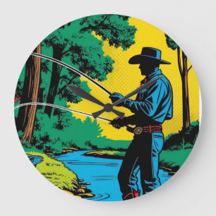 Grande Horloge Ronde Pêcheur sur Riverbank