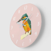Grande Horloge Ronde Peinture à l'aquarelle Kingfisher Bird (Angle)