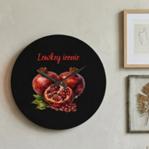 Grande Horloge Ronde Peinture à l'huile rouge grenade riche esthétique