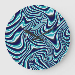 Grande Horloge Ronde Peinture à marbrage fluides bleu