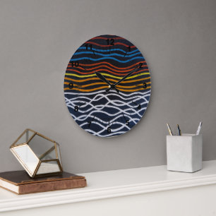 Grande Horloge Ronde Peinture abstraite de bord de mer par Alfred Fox