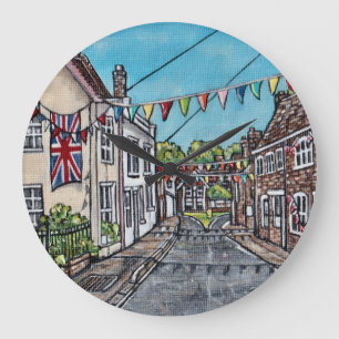 Grande Horloge Ronde Peinture acrylique originale British Bunting