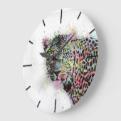 Grande Horloge Ronde peinture cool léopard d'aquarelle animal (Angle)