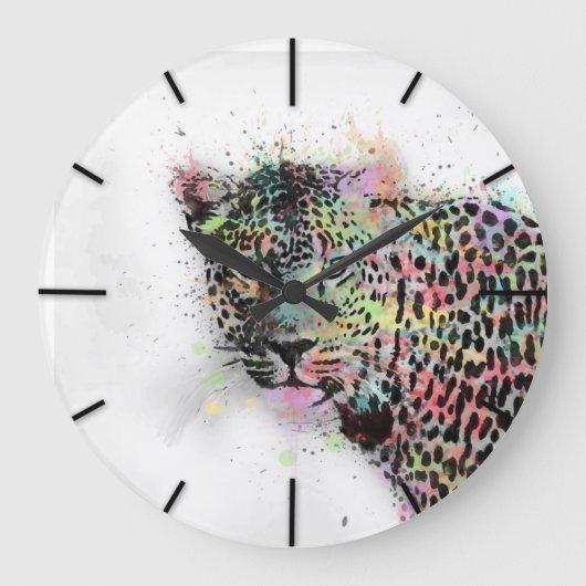 Grande Horloge Ronde peinture cool léopard d'aquarelle animal (Recto)