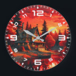 Grande Horloge Ronde Peinture coucher de soleil avec chalet et lac-6663<br><div class="desc">Peinture coucher de soleil avec chalet et lac-66633</div>