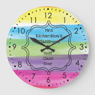 Grande Horloge Ronde Peinture d'aquarelle Rainbow enseignant